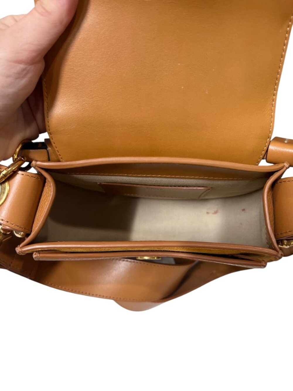 $2090 Chloe Camel Brown Suede Small Tess Gold Handbag Boho Crossbody - Picture 11 of 16